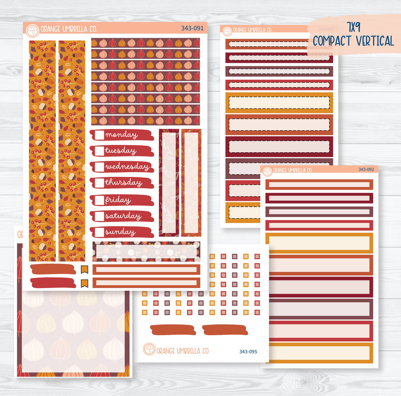 Autumn Pumpkin & Floral Kit | 7x9 Compact Vertical Planner Kit Stickers | Amber Waves | 343-091