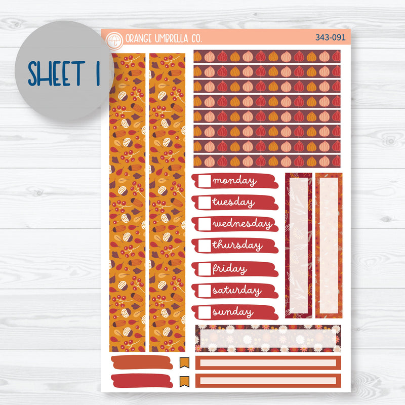 Autumn Pumpkin & Floral Kit | 7x9 Compact Vertical Planner Kit Stickers | Amber Waves | 343-091