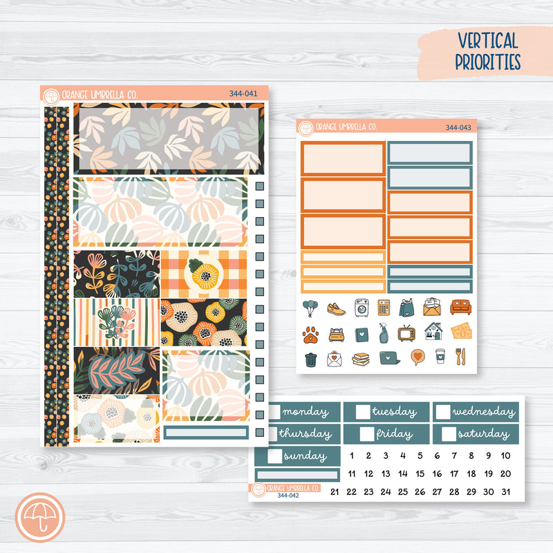 Fall Leaves & Florals | Plum Vertical Priorities 7x9 Planner Kit Stickers | Madeline | 344-041