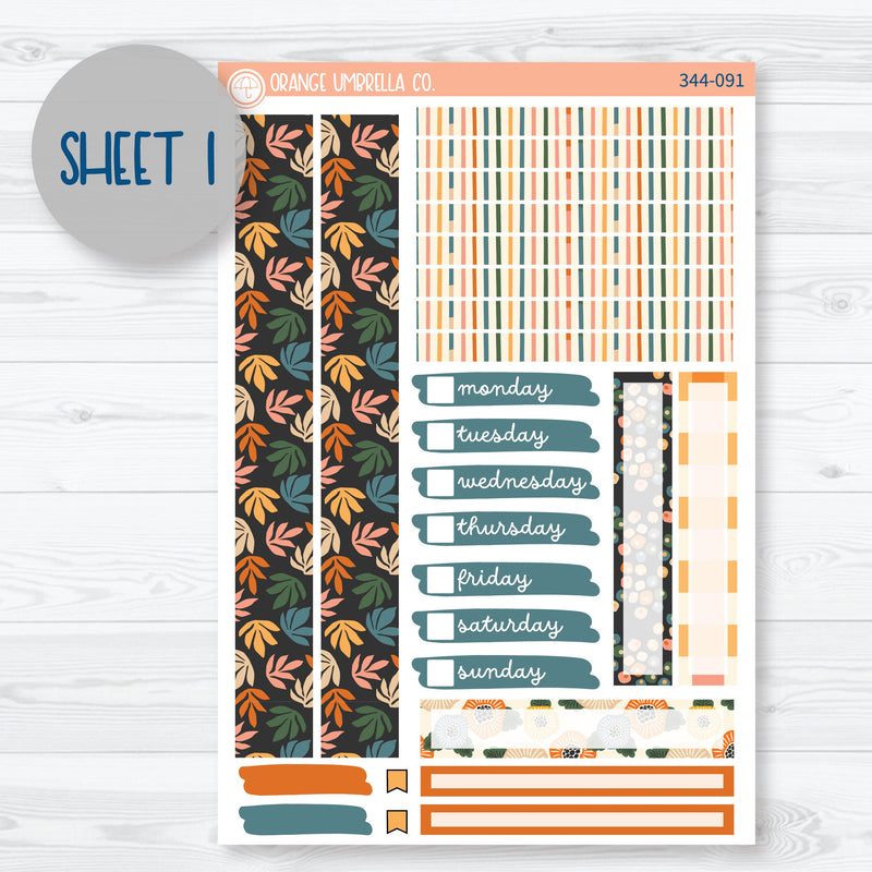 Fall Leaves & Florals | 7x9 Compact Vertical Planner Kit Stickers | Madeline | 344-091