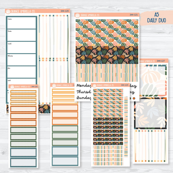 Fall Leaves & Florals | A5 Daily Duo Planner Kit Stickers | Madeline | 344-121