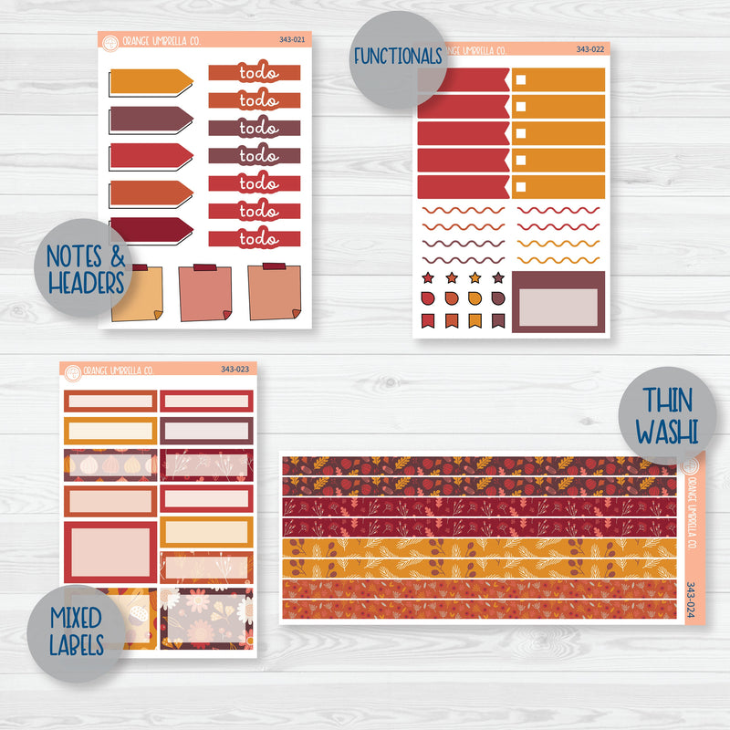 Autumn Pumpkins & Florals | Weekly Add-On Planner Kit Stickers | Amber Waves | 343-012