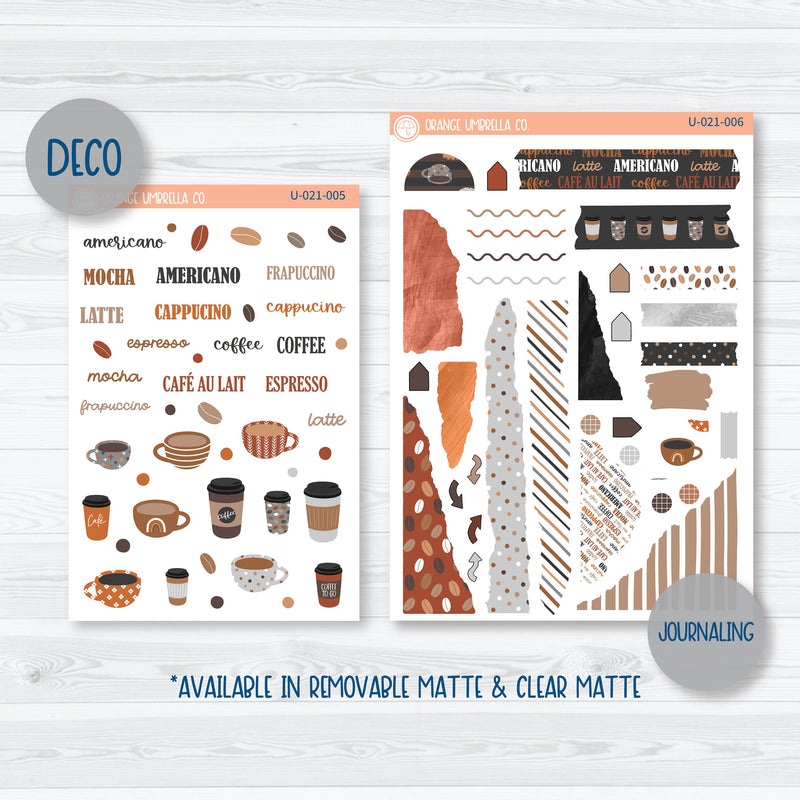 Coffee Lovers Universal Planner Kit | Journal Style Planner Kit Stickers | U-021