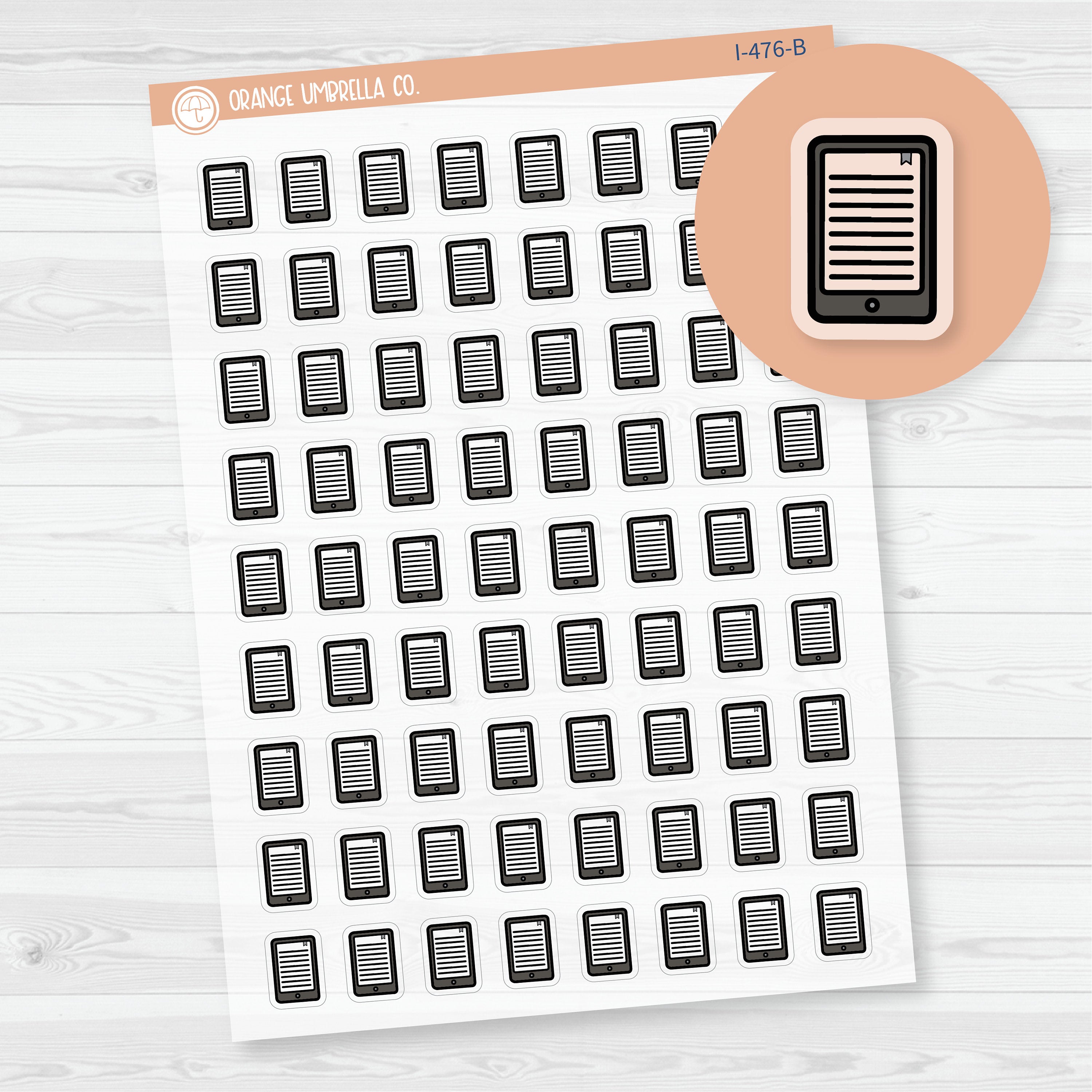 Hand Doodled E-Reader/Tablet Icon Planner Stickers | Clear Matte | I-4
