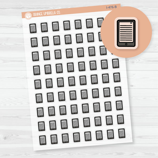 Hand Doodled E-Reader/Tablet Icon Planner Stickers | Clear Matte | I-476-BCM