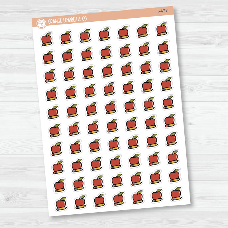 Hand Doodled Apple & Pencil Teacher Icon Planner Stickers | I-477