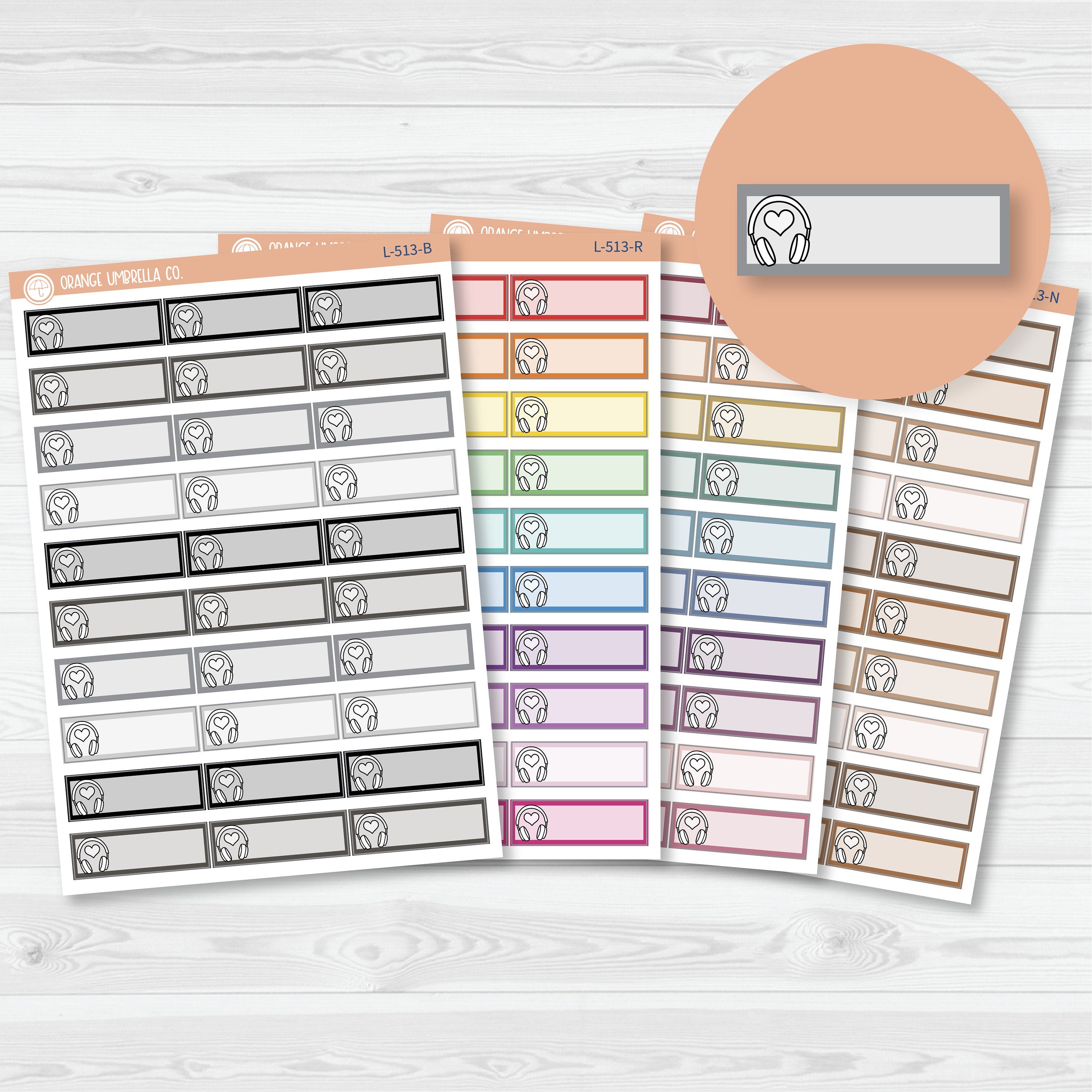 Hand Doodled Headphones Color Label Planner Stickers | Solid Color Labels | L-513