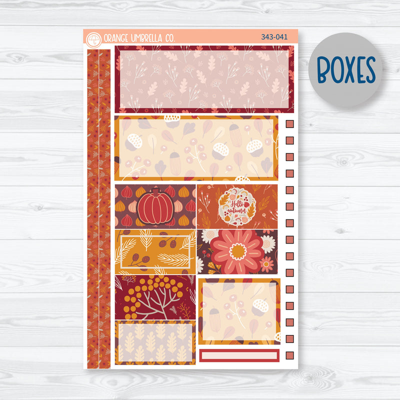 Autumn Pumpkins & Florals | Plum Vertical Priorities 7x9 Planner Kit Stickers | Amber Waves | 343-041