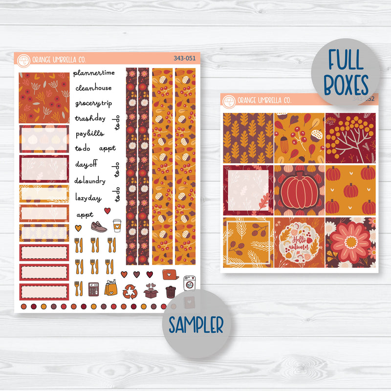 Autumn Pumpkin & Florals | Hobonichi Cousin Planner Kit Stickers | Amber Waves | 343-051