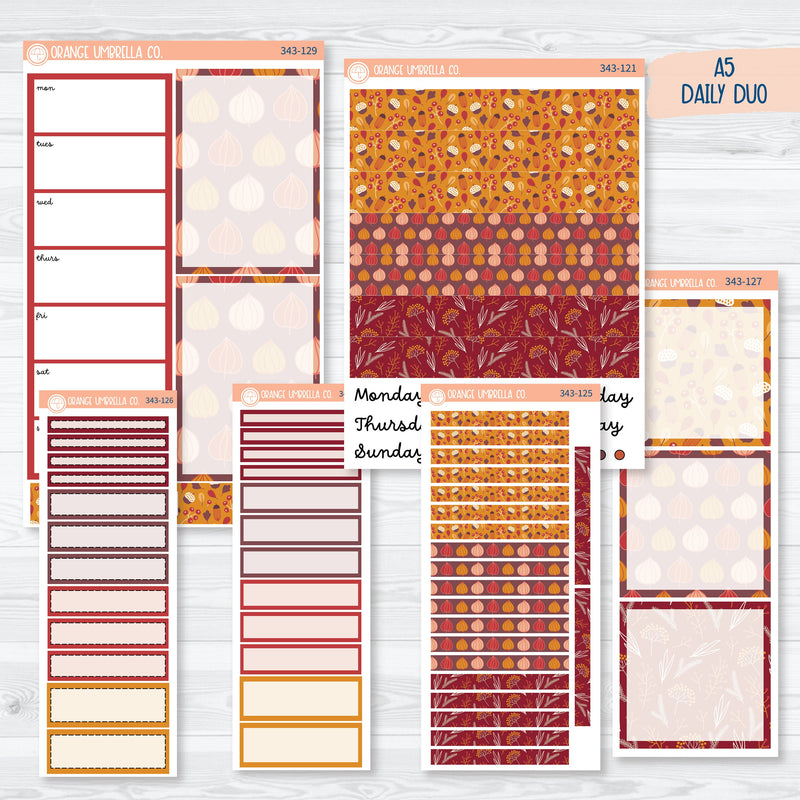 Autumn Pumpkins & Florals | A5 Daily Duo Planner Kit Stickers | Amber Waves | 343-121