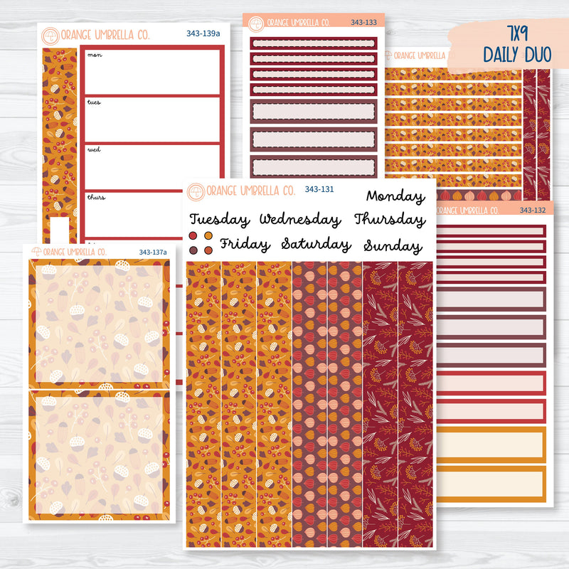 Autumn Pumpkins & Florals | 7x9 Daily Duo Planner Kit Stickers | Amber Waves | 343-131