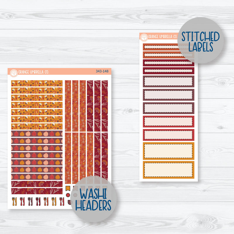 Autumn Pumpkins & Florals | A5 Plum Daily Planner Kit Stickers | Amber Waves | 343-141