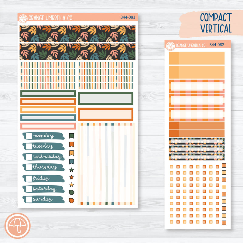 Fall Leaves & Florals | Compact Vertical Planner Kit Stickers for Erin Condren | Madeline | 344-081