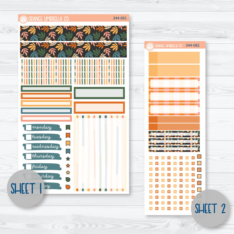 Fall Leaves & Florals | Compact Vertical Planner Kit Stickers for Erin Condren | Madeline | 344-081