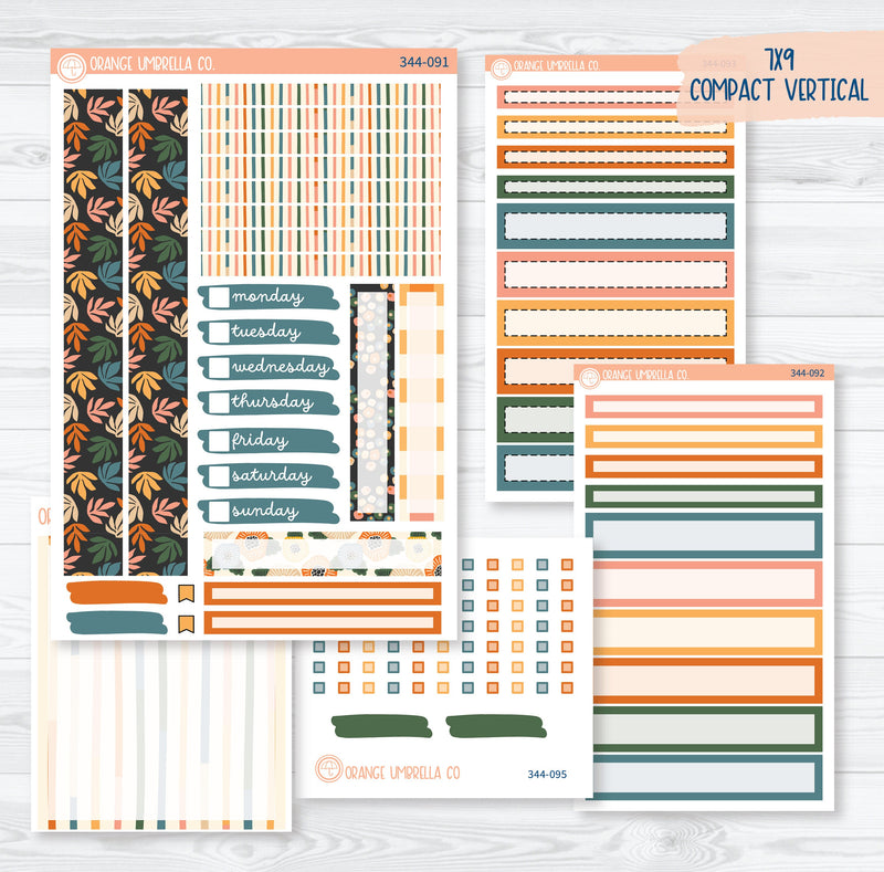 Fall Leaves & Florals | 7x9 Compact Vertical Planner Kit Stickers | Madeline | 344-091