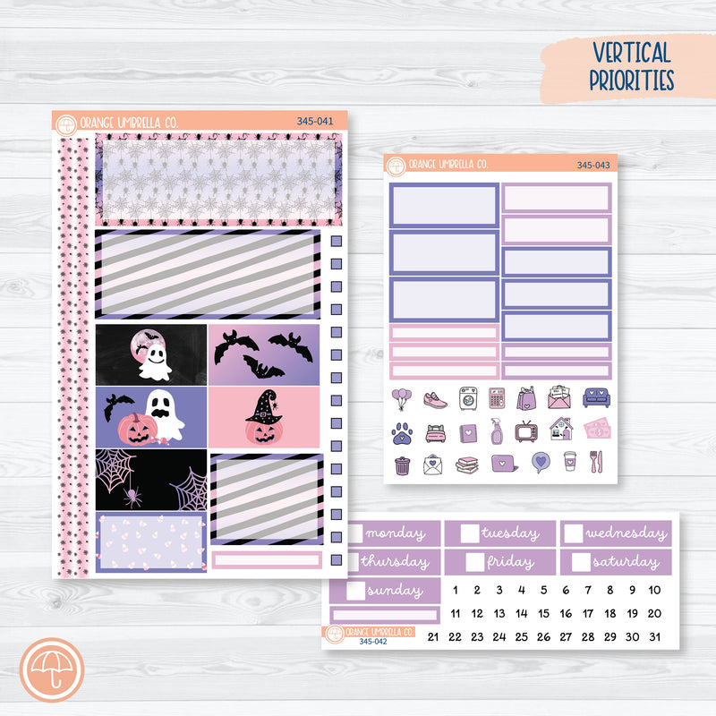 Pink Halloween Kit | Plum Vertical Priorities 7x9 Planner Kit Stickers | Spider Queen | 345-041