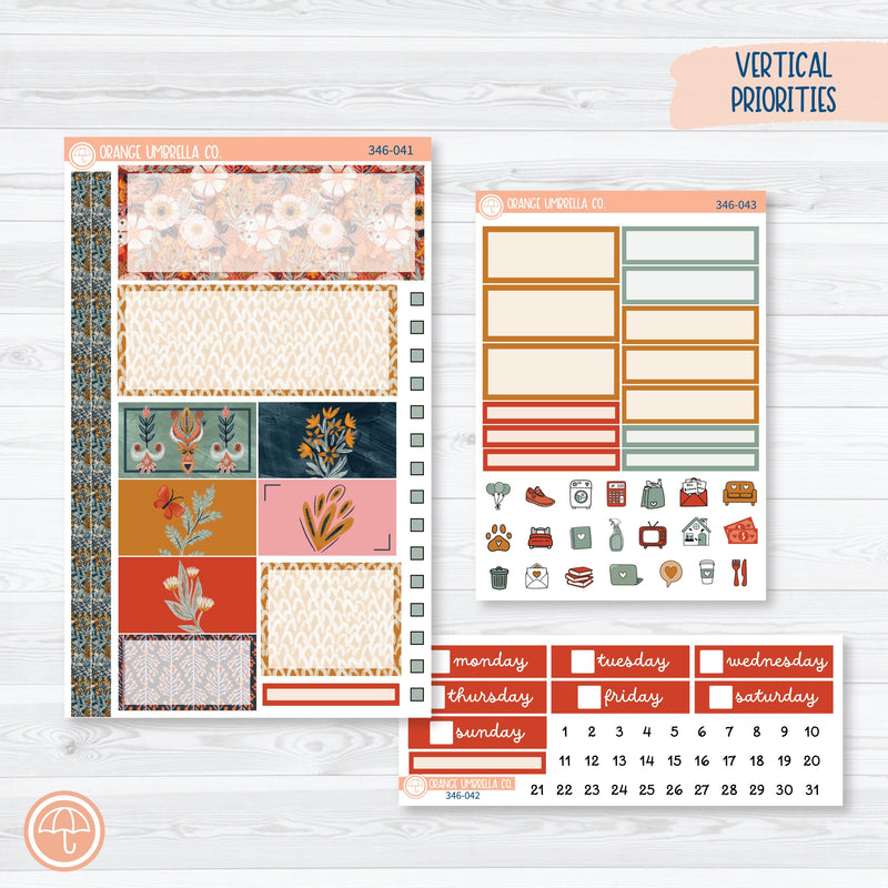 Autumn Floral Kit | Plum Vertical Priorities 7x9 Planner Kit Stickers | Mallory | 346-041