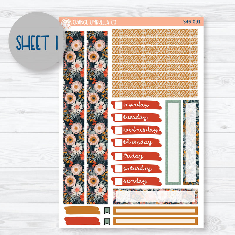 Autumn Floral Kit | 7x9 Compact Vertical Planner Kit Stickers | Mallory | 346-091