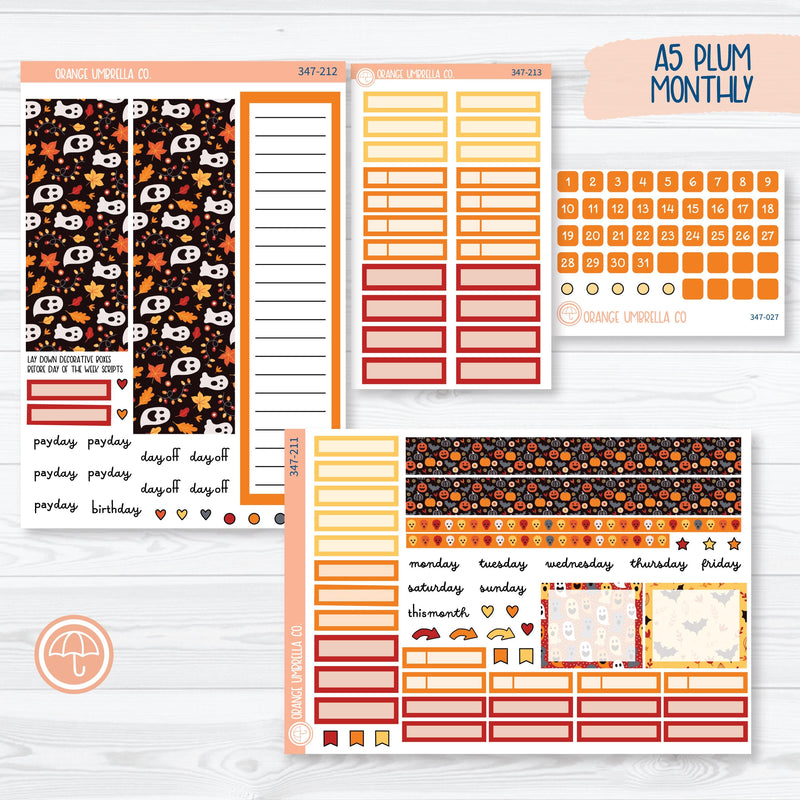 Pumpkin & Ghost Halloween Kit | A5 Plum Monthly Planner Kit Stickers | Eye of a Newt | 347-211