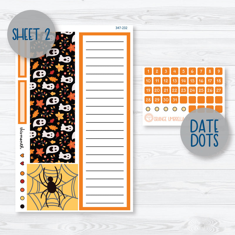 Pumpkin & Ghost Halloween Kit 8.5x11 Plum Monthly Planner Kit Stickers | Eye of a Newt | 347-231