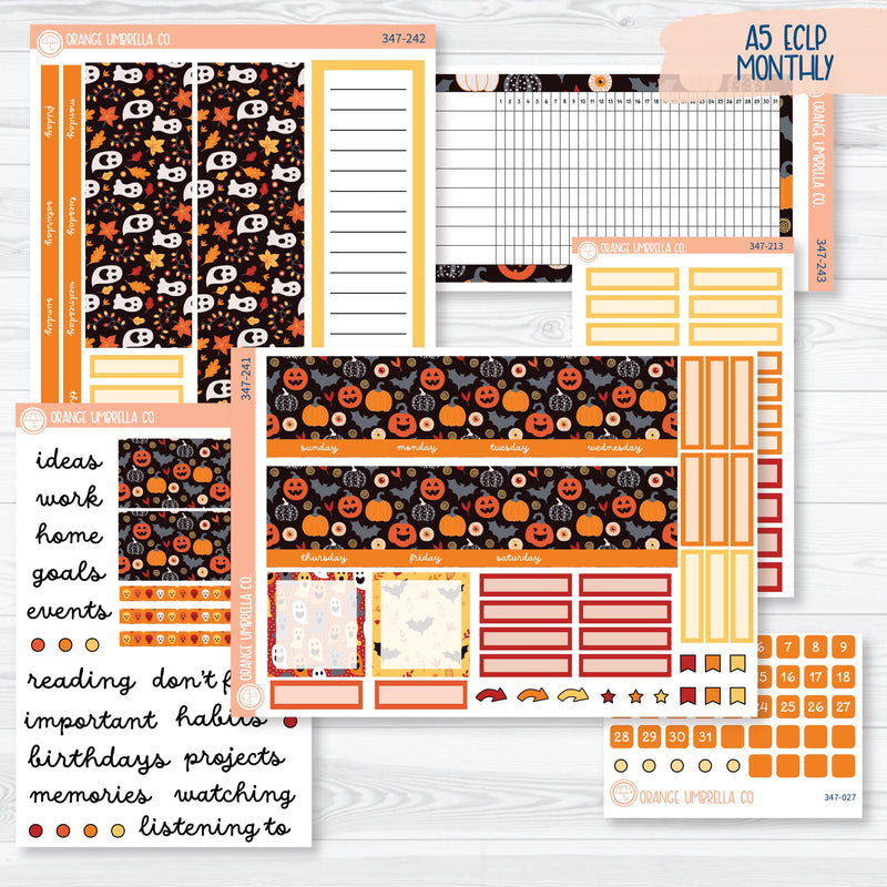 Pumpkin & Ghost Halloween Kit | A5 EC Monthly and Dashboard Planner Kit Stickers | Eye of a Newt | 347-241