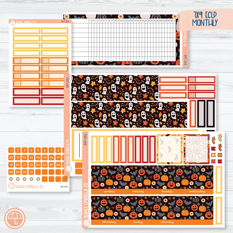 Pumpkin & Ghost Halloween Kit 7x9 ECLP Monthly and Dashboard Planner Kit Stickers | Eye of a Newt | 347-251