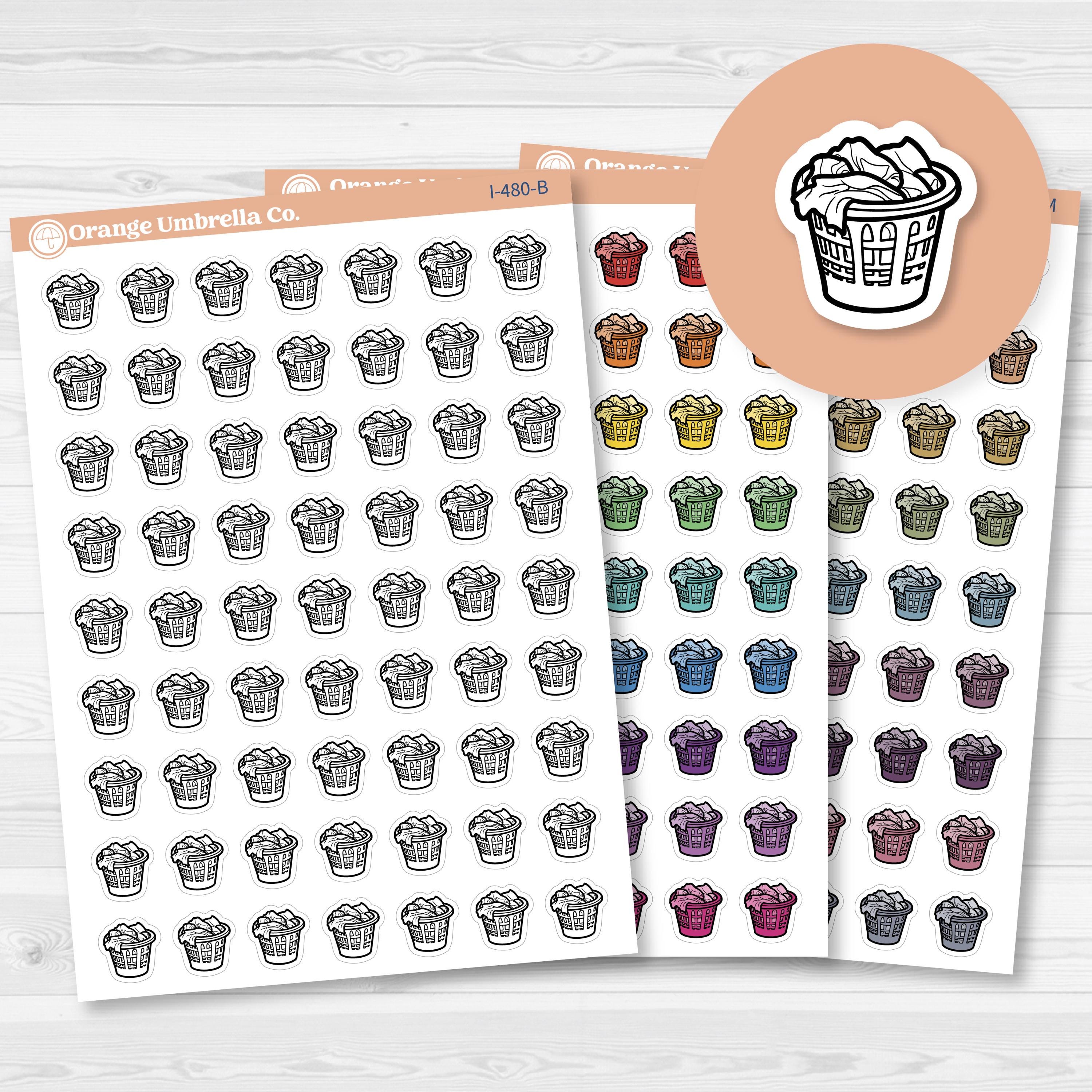 Hand Doodled Laundry Basket Planner Stickers, Icon Chore Labels | I-480