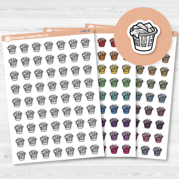 Hand Doodled Laundry Basket Planner Stickers, Icon Chore Labels | I-480