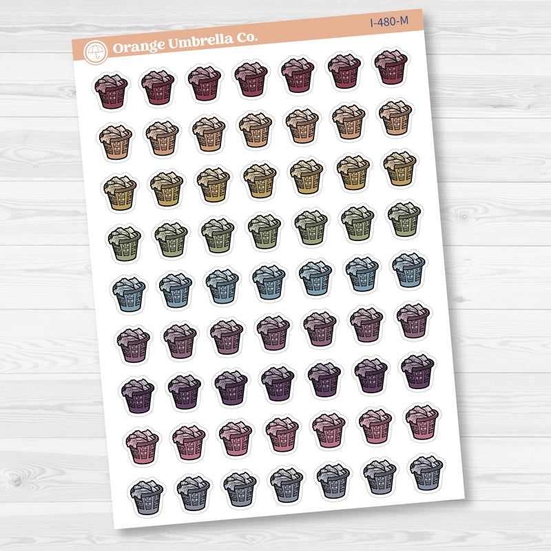 Hand Doodled Laundry Basket Planner Stickers, Icon Chore Labels | I-480