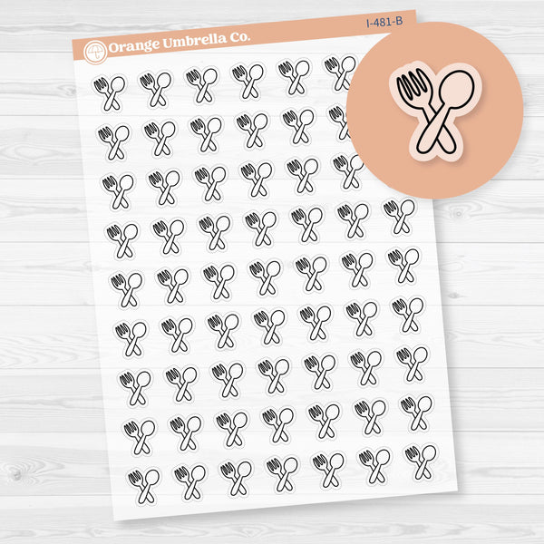 Meal Icons | Hand Doodled Fork and Knife Icon Planner Stickers | Clear Matte | I-481-BCM