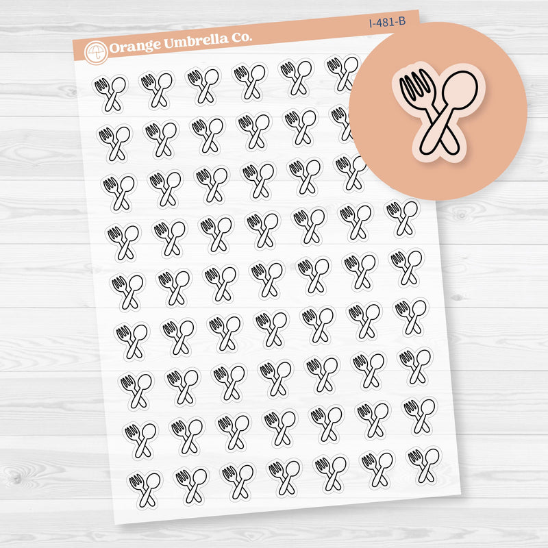 Meal Icons | Hand Doodled Fork and Knife Icon Planner Stickers | Clear Matte | I-481-BCM