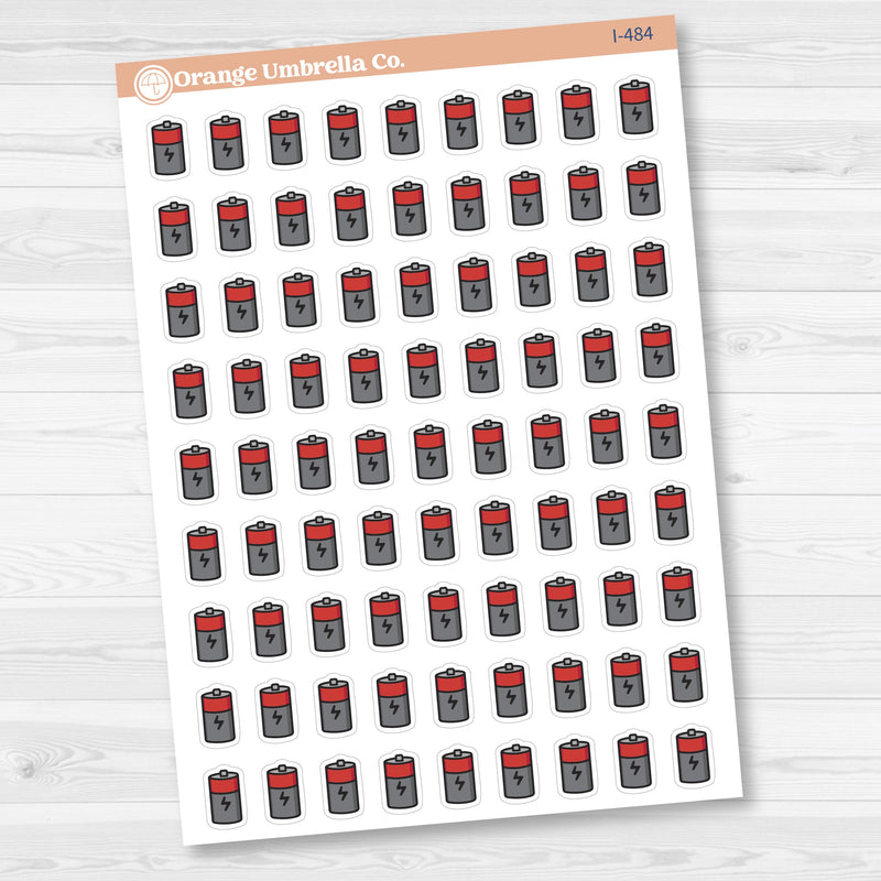 Hand Doodled Battery Icon; Recharge Planner Stickers | I-483-485