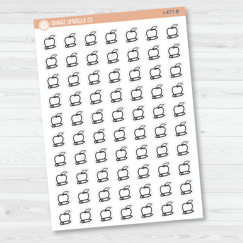 Hand Doodled Apple & Pencil Teacher Icon Planner Stickers | I-477