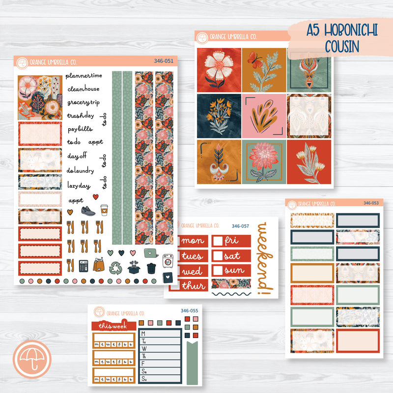 Autumn Floral Kit | Hobonichi Cousin Planner Kit Stickers | Mallory | 346-051