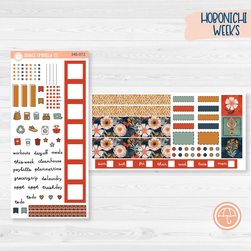 Autumn Floral Kit | Hobonichi Weeks Planner Kit Stickers | Mallory | 346-071