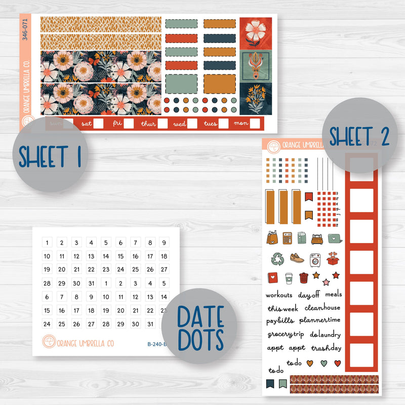 Autumn Floral Kit | Hobonichi Weeks Planner Kit Stickers | Mallory | 346-071