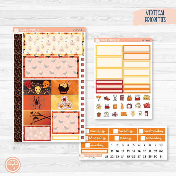 Pumpkin & Ghost Halloween Kit | Plum Vertical Priorities 7x9 Planner Kit Stickers | Eye of a Newt | 347-041