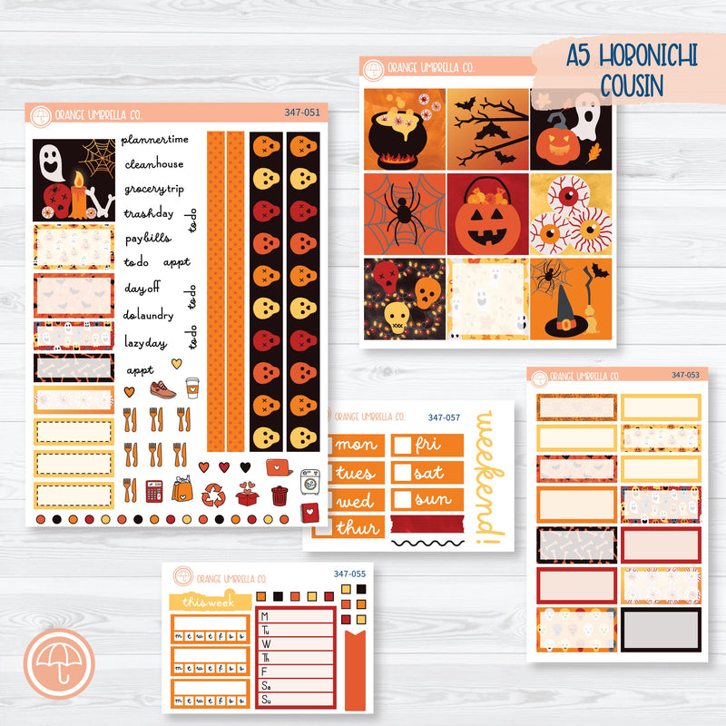 Pumpkin & Ghost Halloween Kit | Hobonichi Cousin Planner Kit Stickers | Eye of a Newt | 347-051