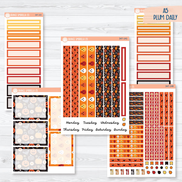 Pumpkin & Ghost Halloween Kit | A5 Plum Daily Planner Kit Stickers | Eye of a Newt | 347-141