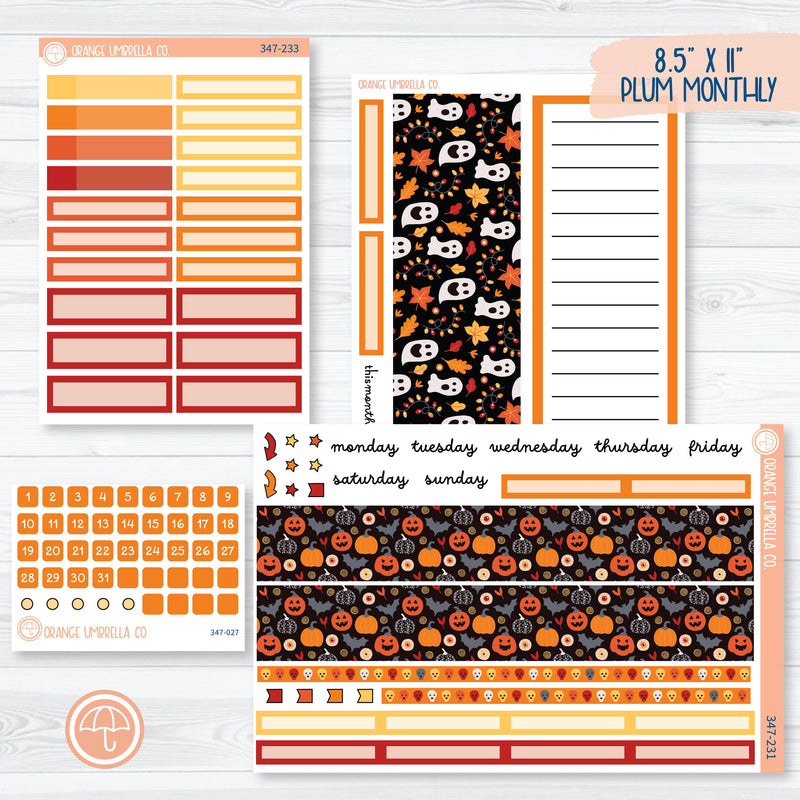 Pumpkin & Ghost Halloween Kit 8.5x11 Plum Monthly Planner Kit Stickers | Eye of a Newt | 347-231