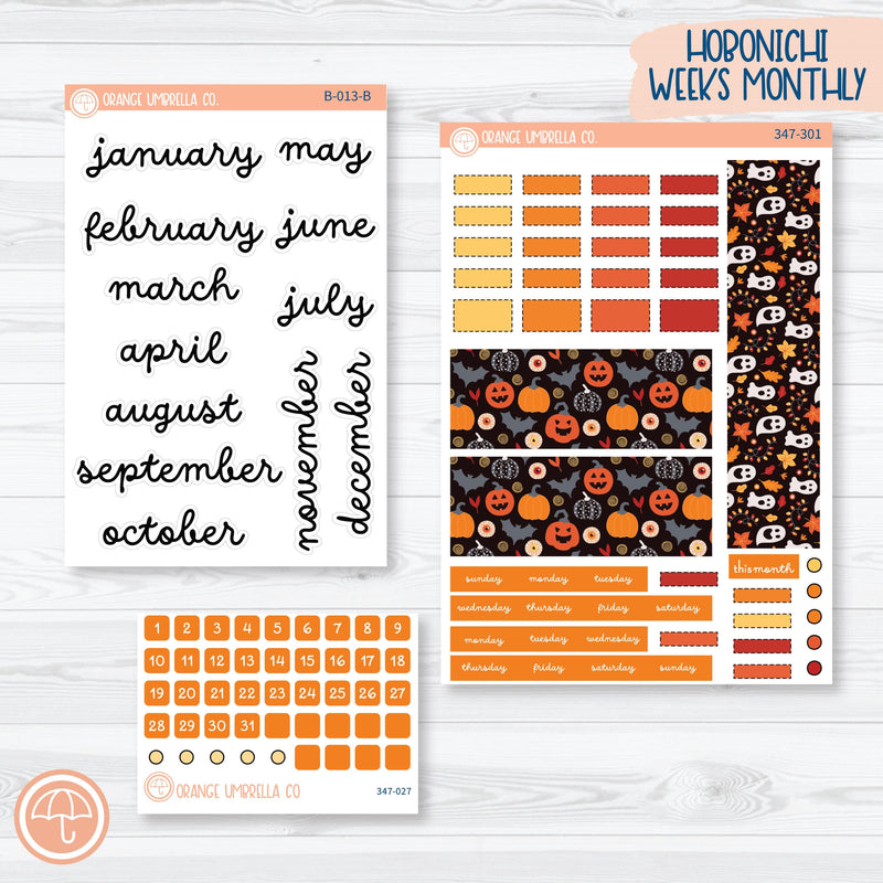 Pumpkin & Ghost Halloween Kit | Hobonichi Weeks Monthly Planner Kit Stickers | Eye of a Newt | 347-301