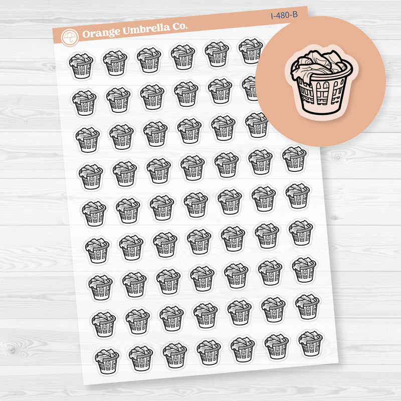 Hand Doodled Laundry Basket Planner Stickers, Icon Chore Labels | Clear Matte | I-480-BCM