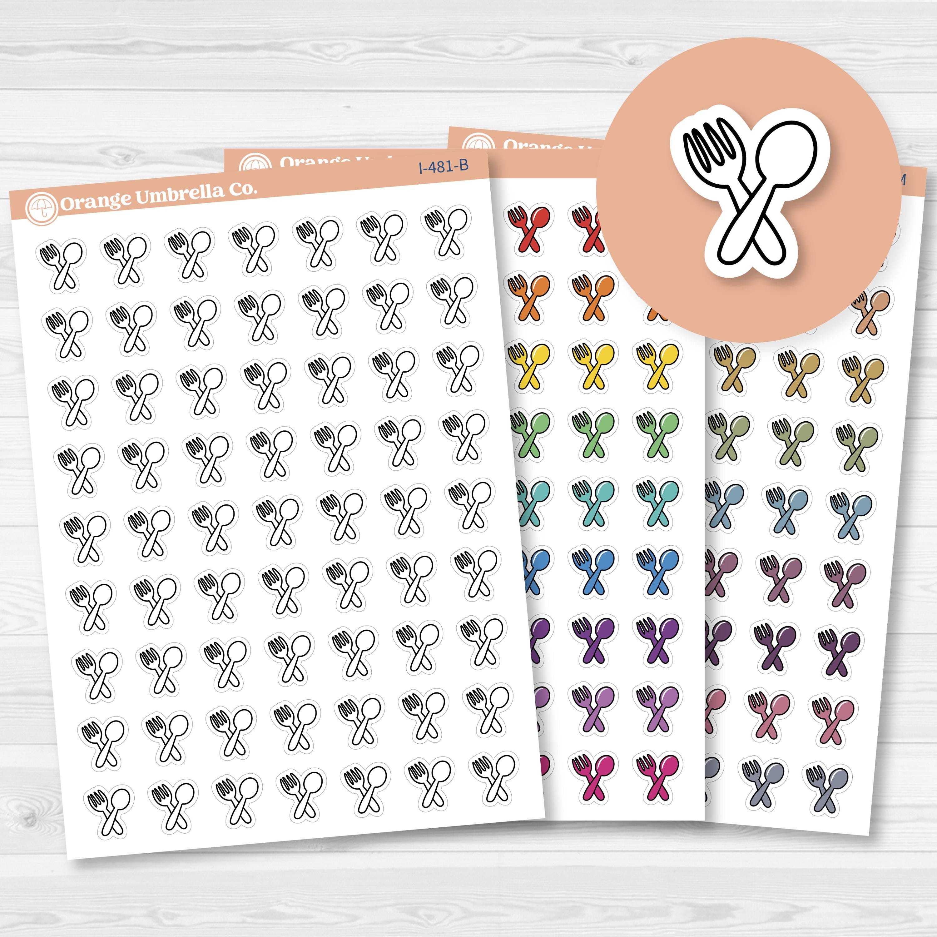 Meal Icons | Hand Doodled Fork and Knife Icon Planner Stickers | I-481