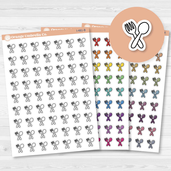 Meal Icons | Hand Doodled Fork and Knife Icon Planner Stickers | I-481