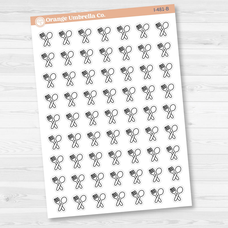 Meal Icons | Hand Doodled Fork and Knife Icon Planner Stickers | I-481