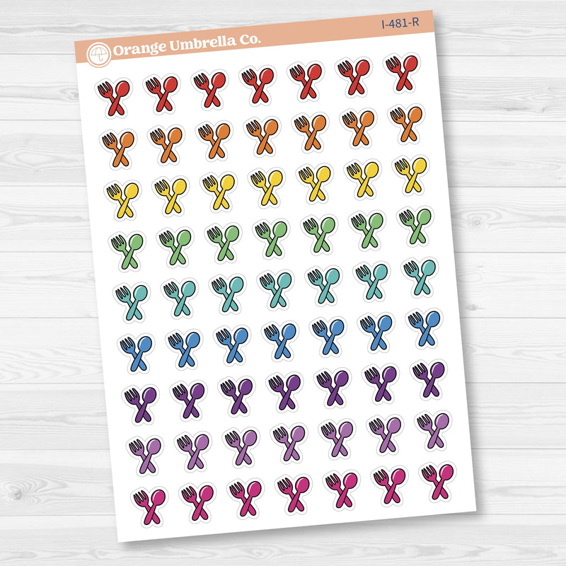 Meal Icons | Hand Doodled Fork and Knife Icon Planner Stickers | I-481