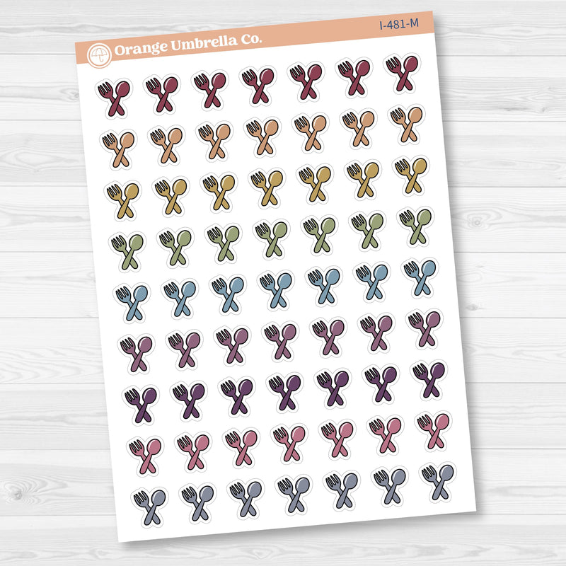 Meal Icons | Hand Doodled Fork and Knife Icon Planner Stickers | I-481