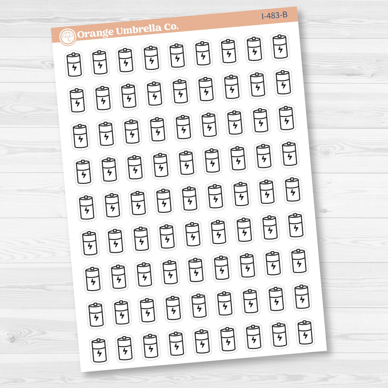 Hand Doodled Battery Icon; Recharge Planner Stickers | I-483-485