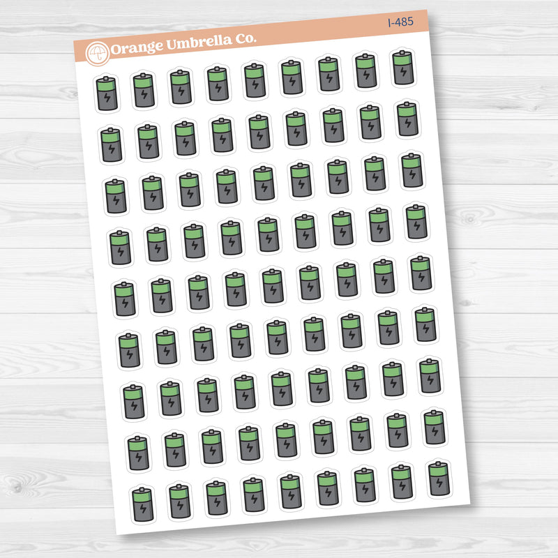 Hand Doodled Battery Icon; Recharge Planner Stickers | I-483-485