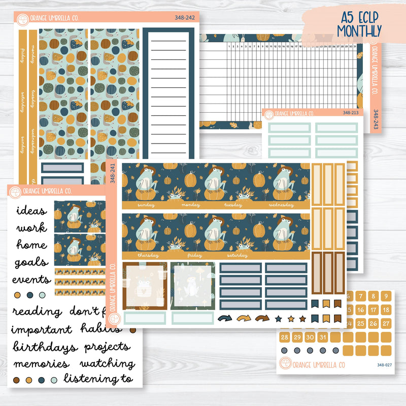 Fall Frogs Kit | A5 EC Monthly & Dashboard Planner Kit Stickers | Toadally | 348-241